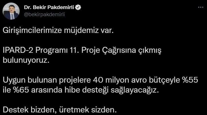 Bakan Pakdemirli’den girişimcilere müjde: “40 milyon euro bütçe ile hibe desteği sağlayacağız”