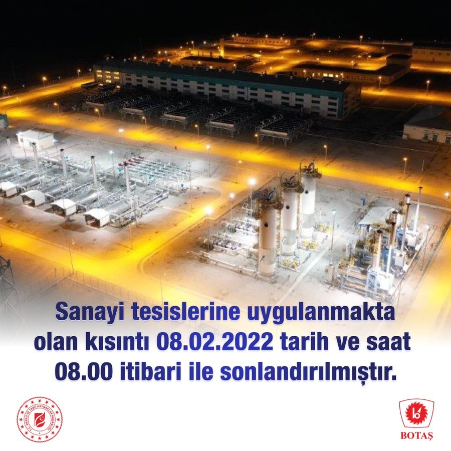 Sanayi tesislerine uygulanan doğal gaz kısıntısı yarın sonlandırılıyor